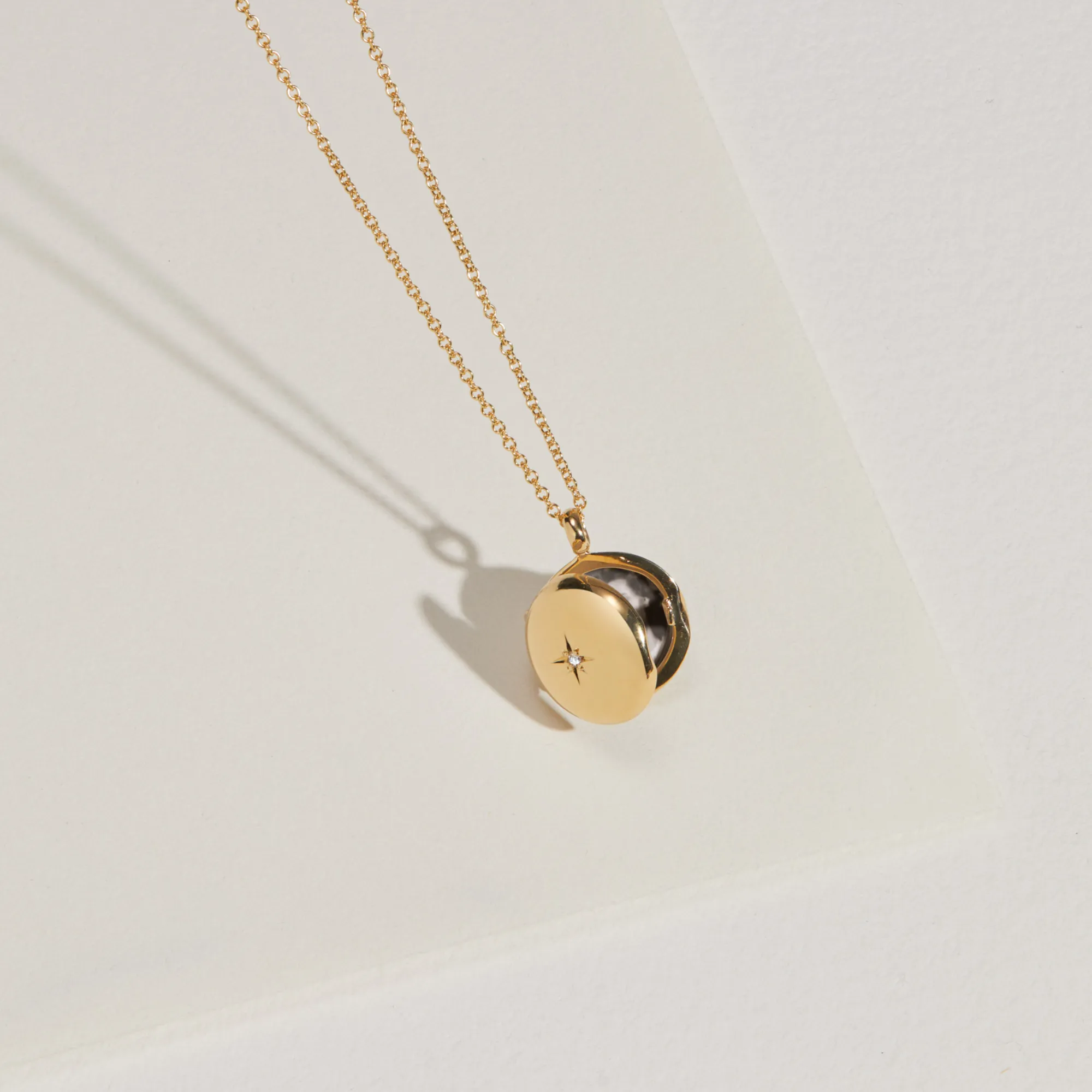 Gold Small Round Diamond Locket Necklace