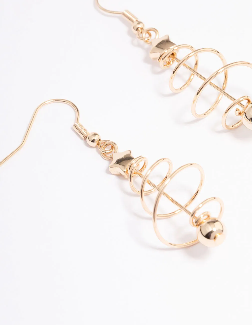 Gold Wire Spiral Christmas Tree Drop Earrings