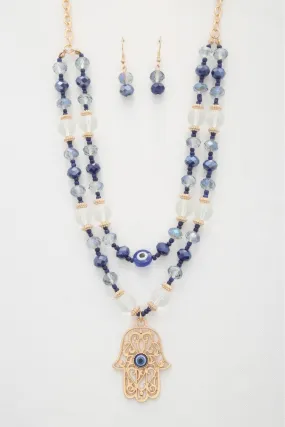 Hamsa hand pendant beaded layered necklace