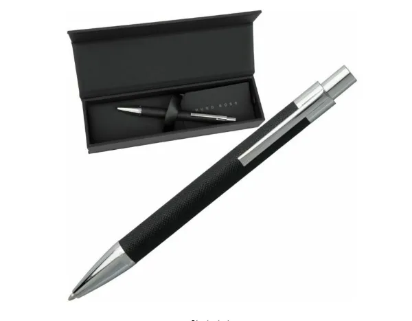 Hugo Boss Saffiano Ballpoint Pen - Black Dark Blue Chrome Trim