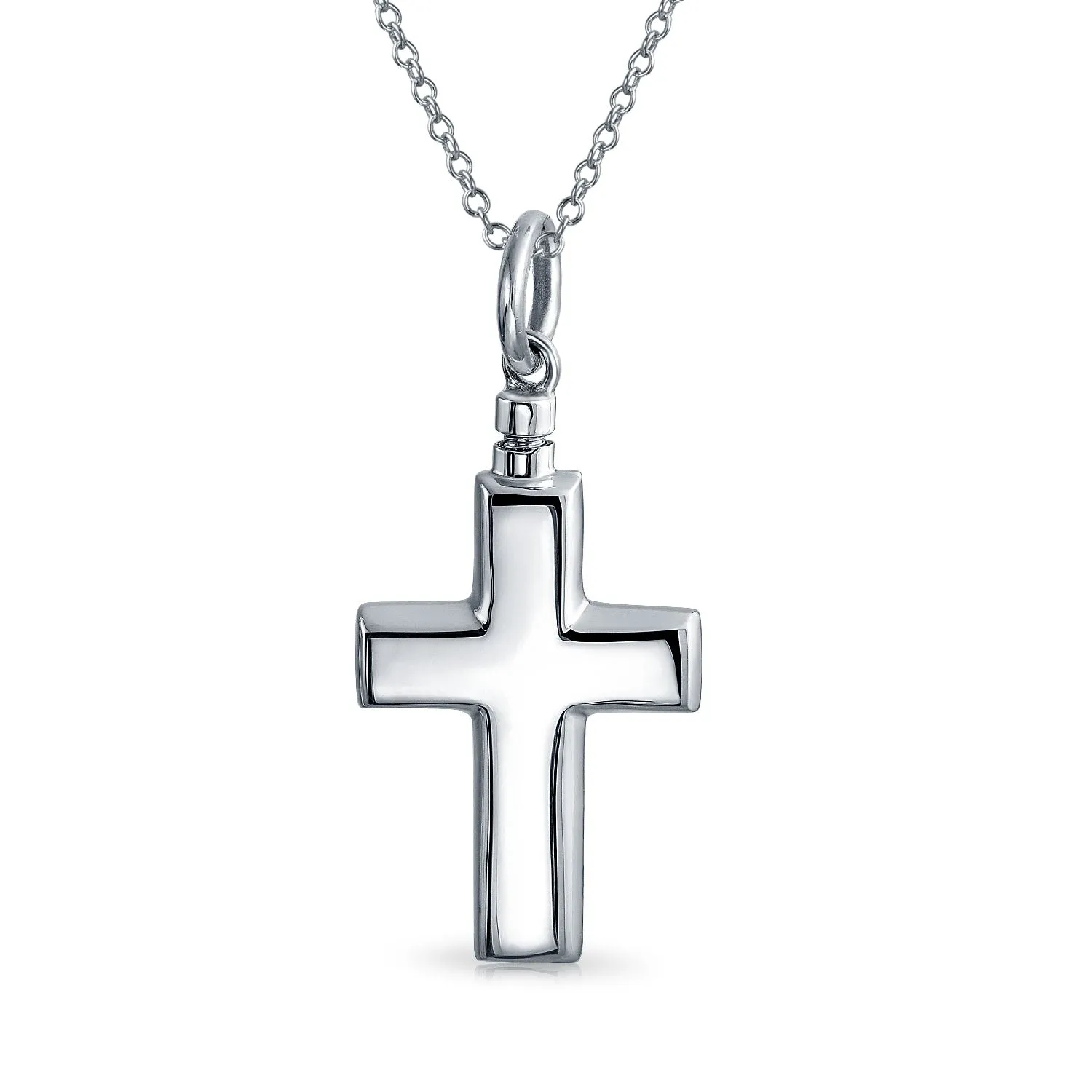 Large Cross Locket Necklace for Men Memorial Cremation Urn Holder Sterling Silver