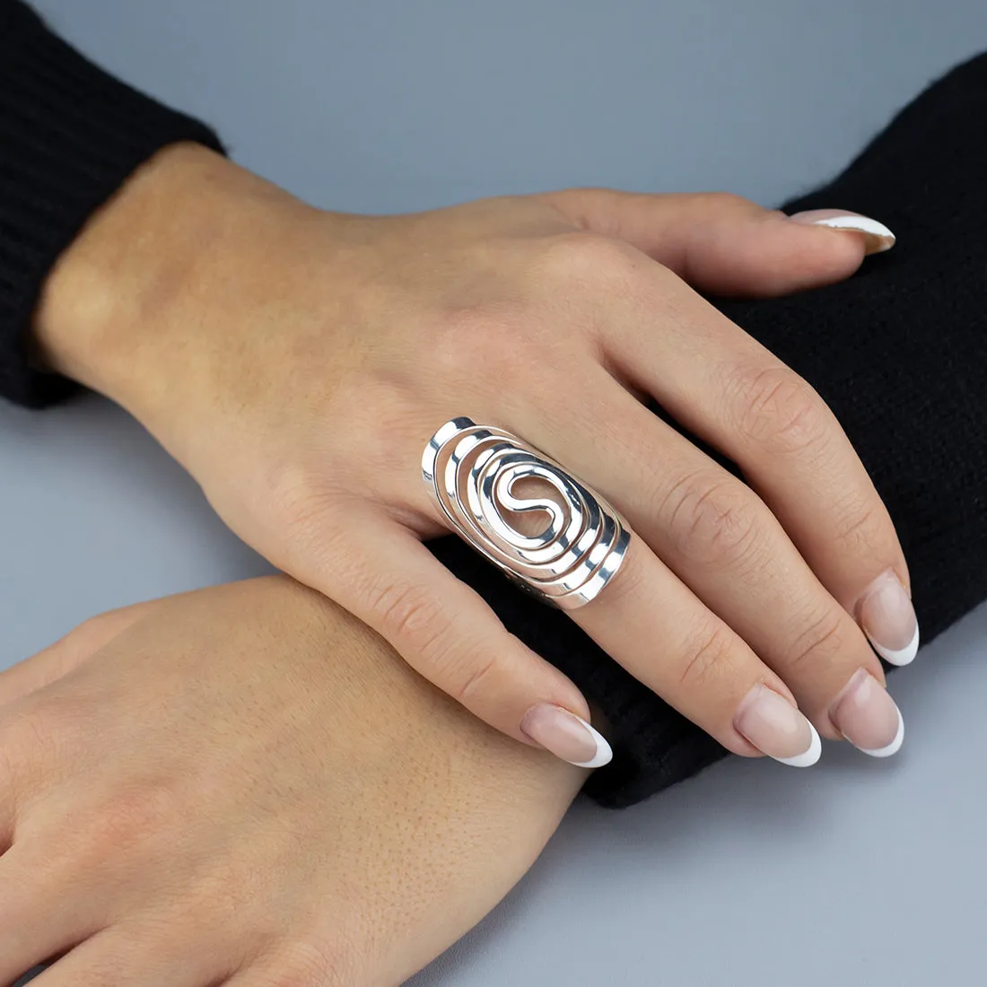 Large Sterling Silver Oval Spiral Ring