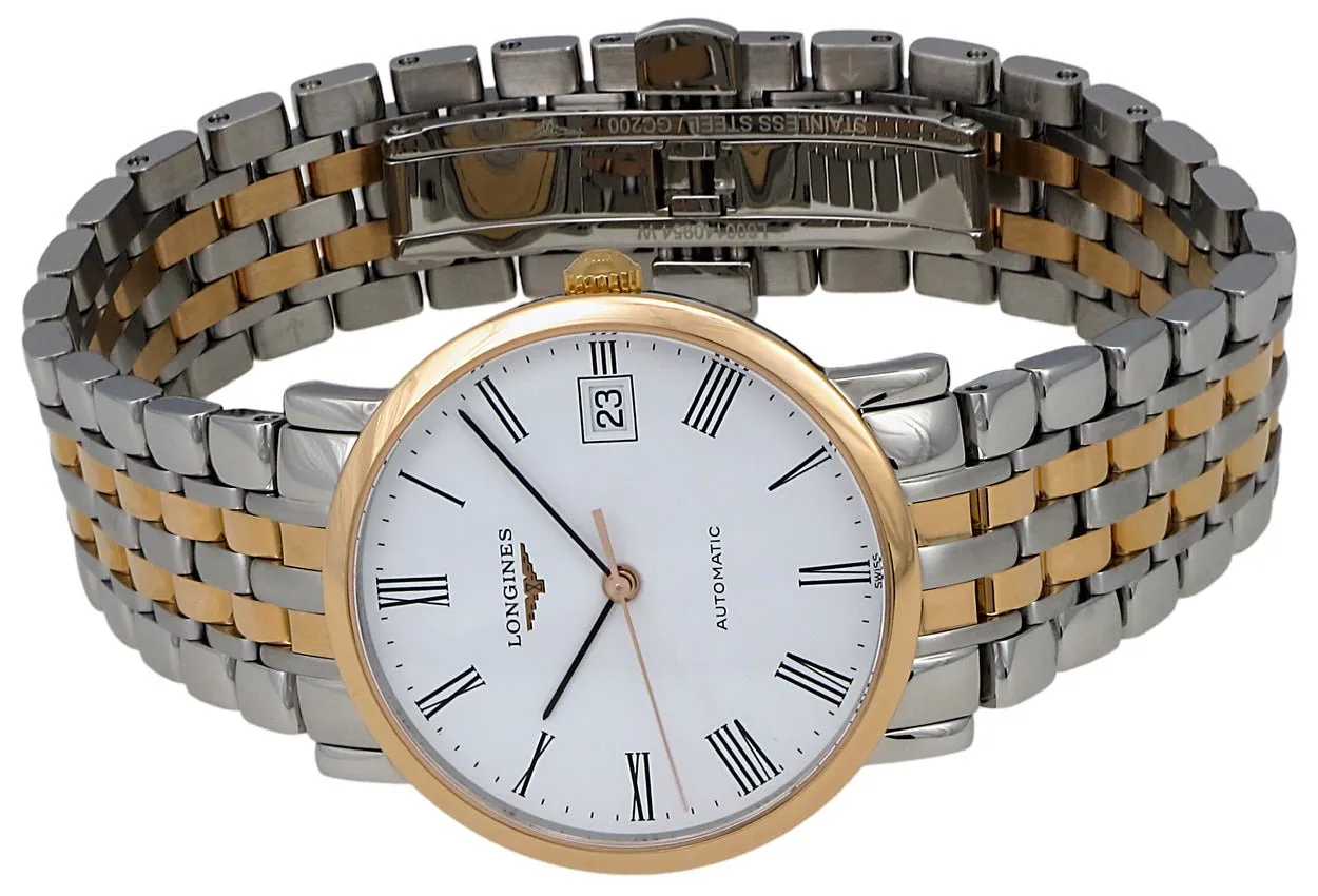 Longines Elegant Collection Automatic Steel & 18k Rose Gold Plated Mens Watch L4.809.5.11.7