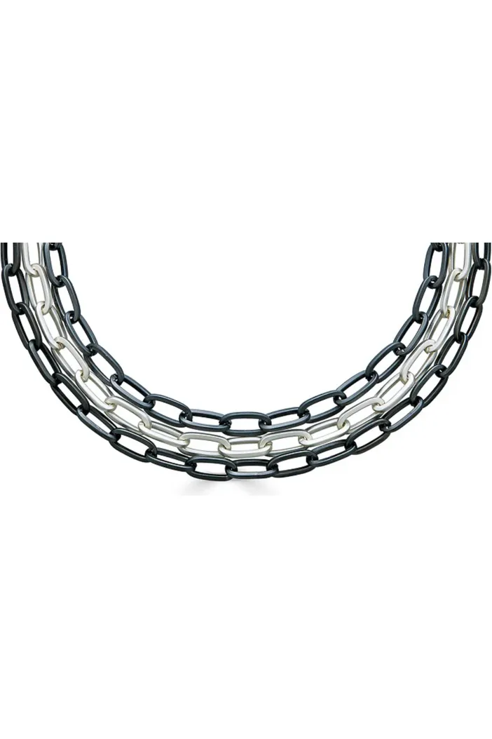 Loni Paul Three Strand Matte Silver Paperclip Necklace 732 | Silver/Mixed Metal