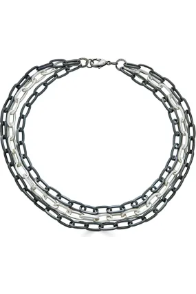 Loni Paul Three Strand Matte Silver Paperclip Necklace 732 | Silver/Mixed Metal