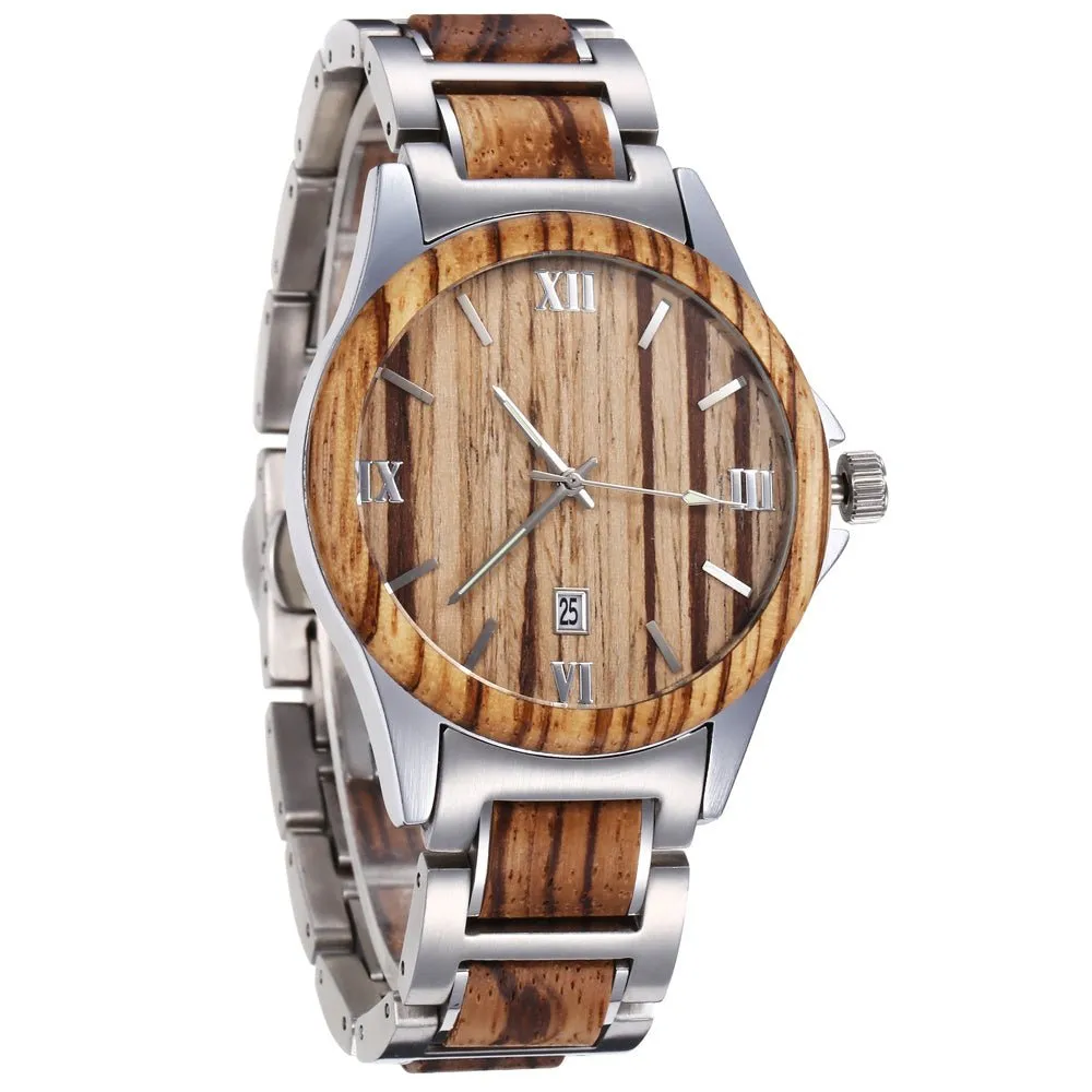 Men's Wooden Quartz Waterproof Watch