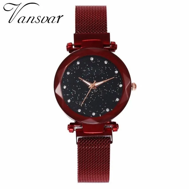 Mesh Magnet Buckle Starry Sky Casual Luxury Geometric Surface Quartz Watches