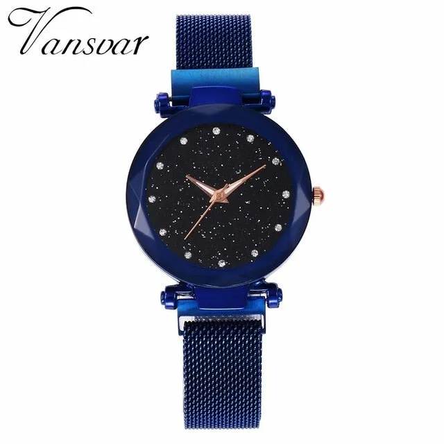 Mesh Magnet Buckle Starry Sky Casual Luxury Geometric Surface Quartz Watches