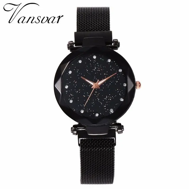 Mesh Magnet Buckle Starry Sky Casual Luxury Geometric Surface Quartz Watches