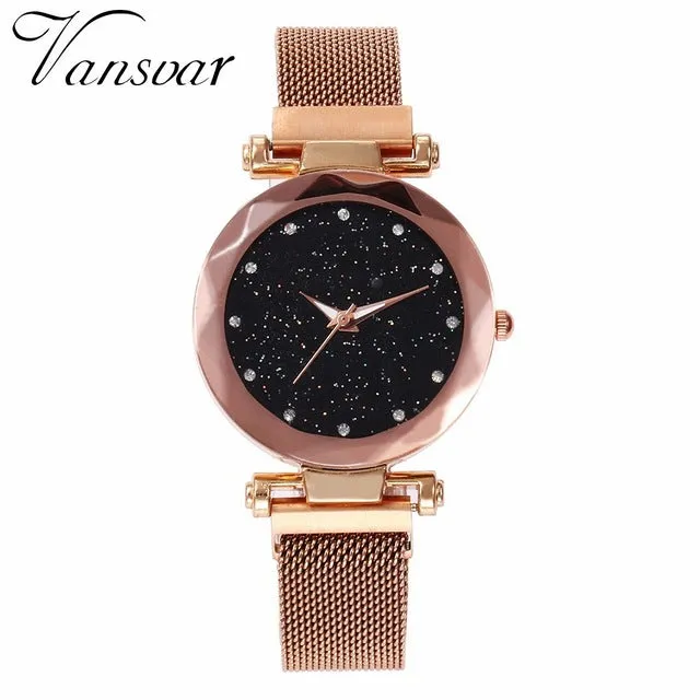 Mesh Magnet Buckle Starry Sky Casual Luxury Geometric Surface Quartz Watches