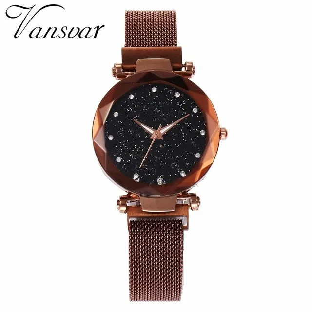 Mesh Magnet Buckle Starry Sky Casual Luxury Geometric Surface Quartz Watches