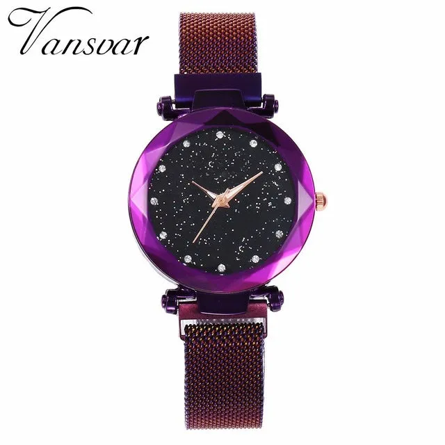 Mesh Magnet Buckle Starry Sky Casual Luxury Geometric Surface Quartz Watches