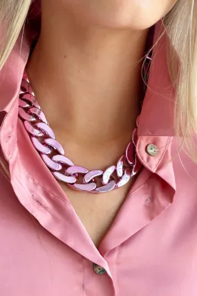 MET CHAIN NECKLACE - Metallic Pale Pink