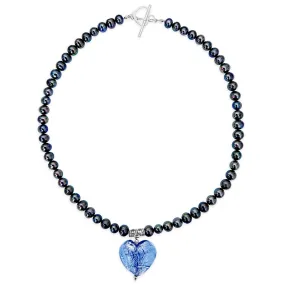 Midnight Pearl Heart Necklace