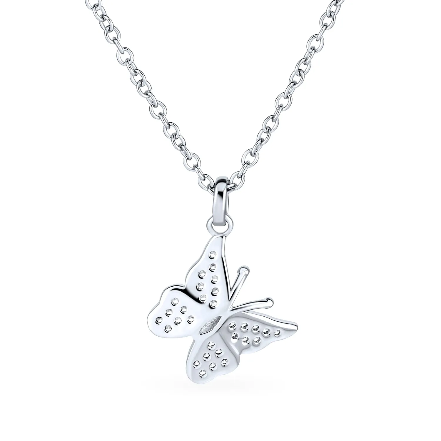 Mini Petite CZ Butterfly Pendant Necklace in Sterling Silver with Micro Pave Design