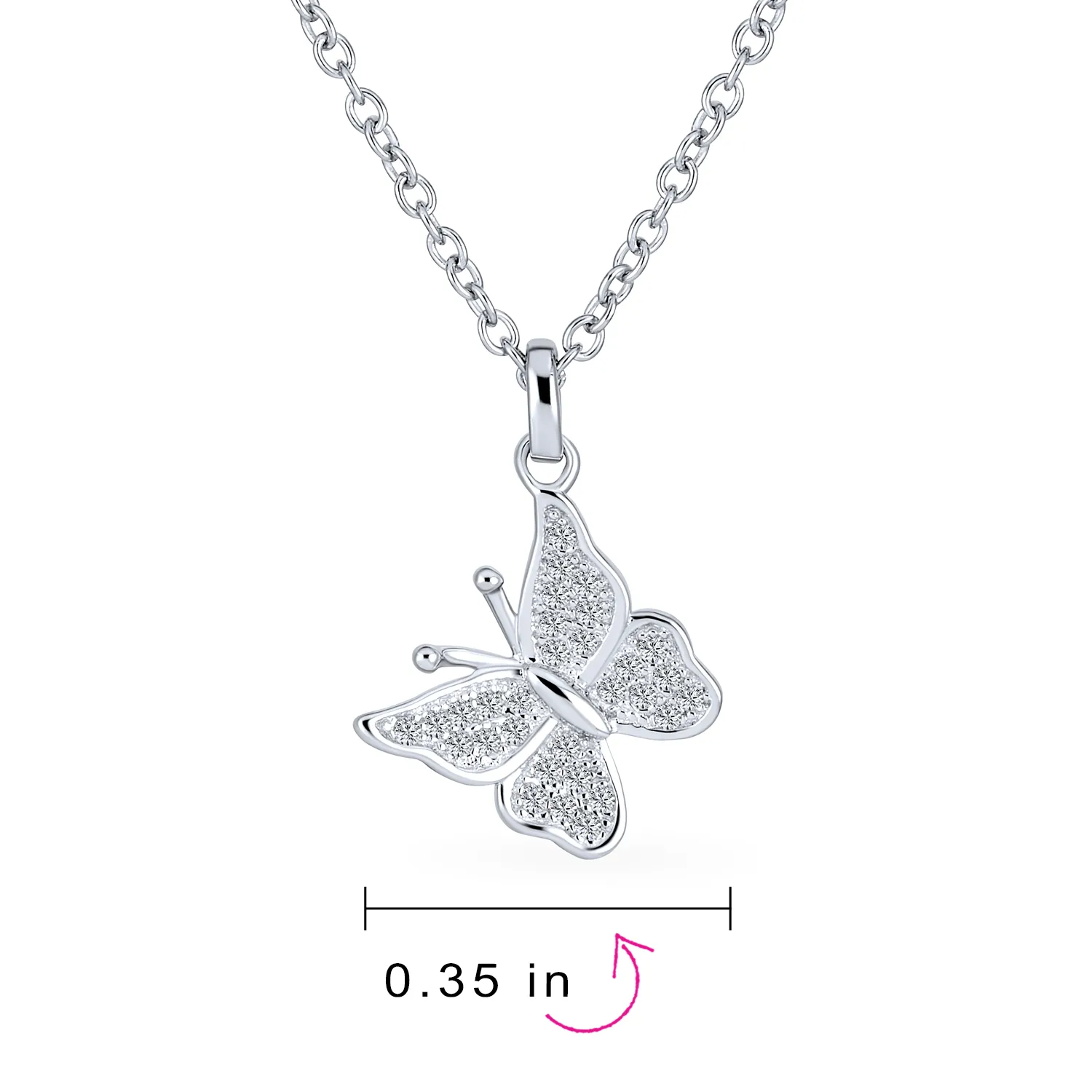 Mini Petite CZ Butterfly Pendant Necklace in Sterling Silver with Micro Pave Design