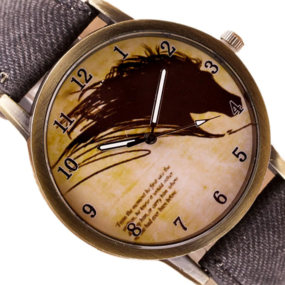 Newly Design Vintage Brief Painting Horse Watch Quartz Wrist Watches