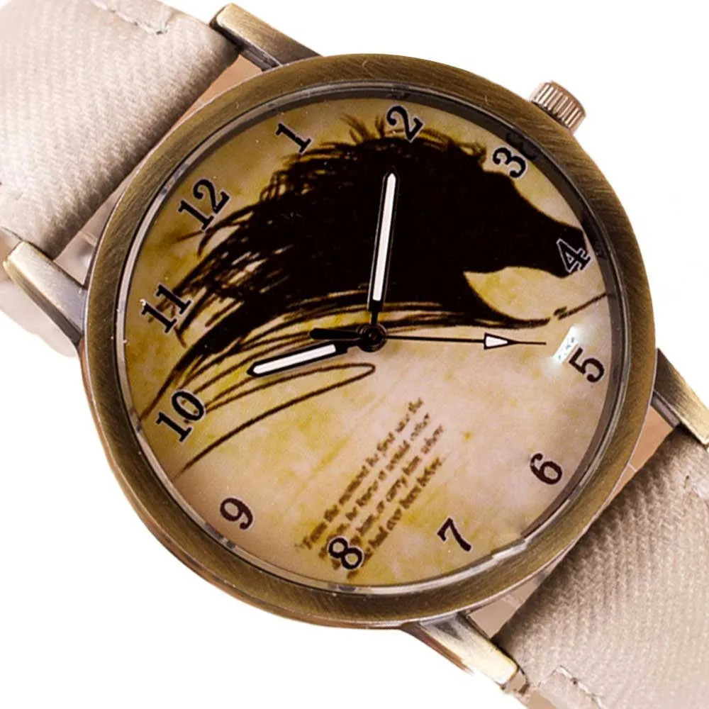 Newly Design Vintage Brief Painting Horse Watch Quartz Wrist Watches