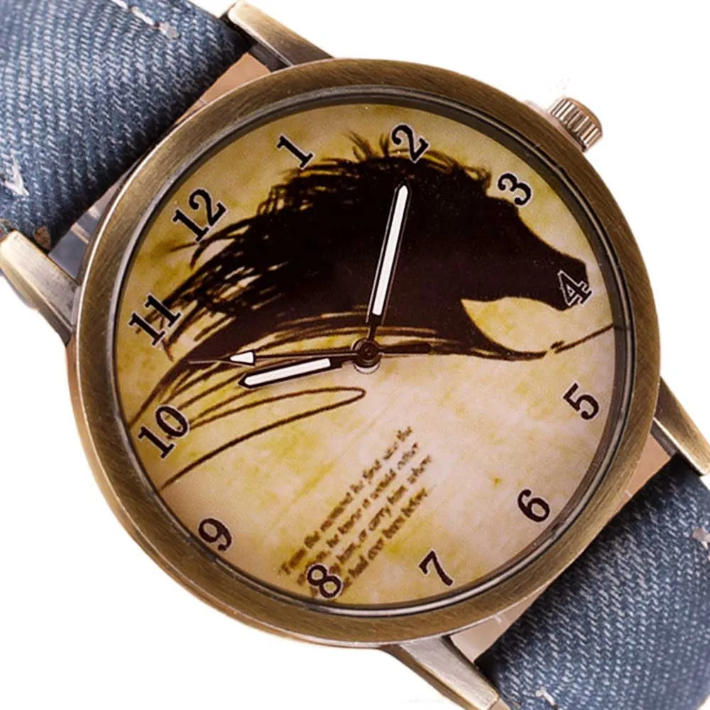 Newly Design Vintage Brief Painting Horse Watch Quartz Wrist Watches