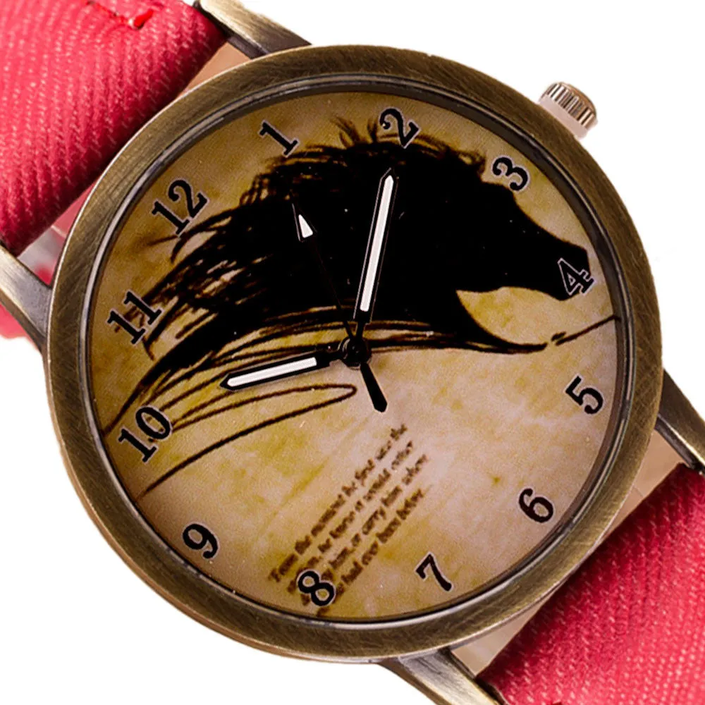 Newly Design Vintage Brief Painting Horse Watch Quartz Wrist Watches