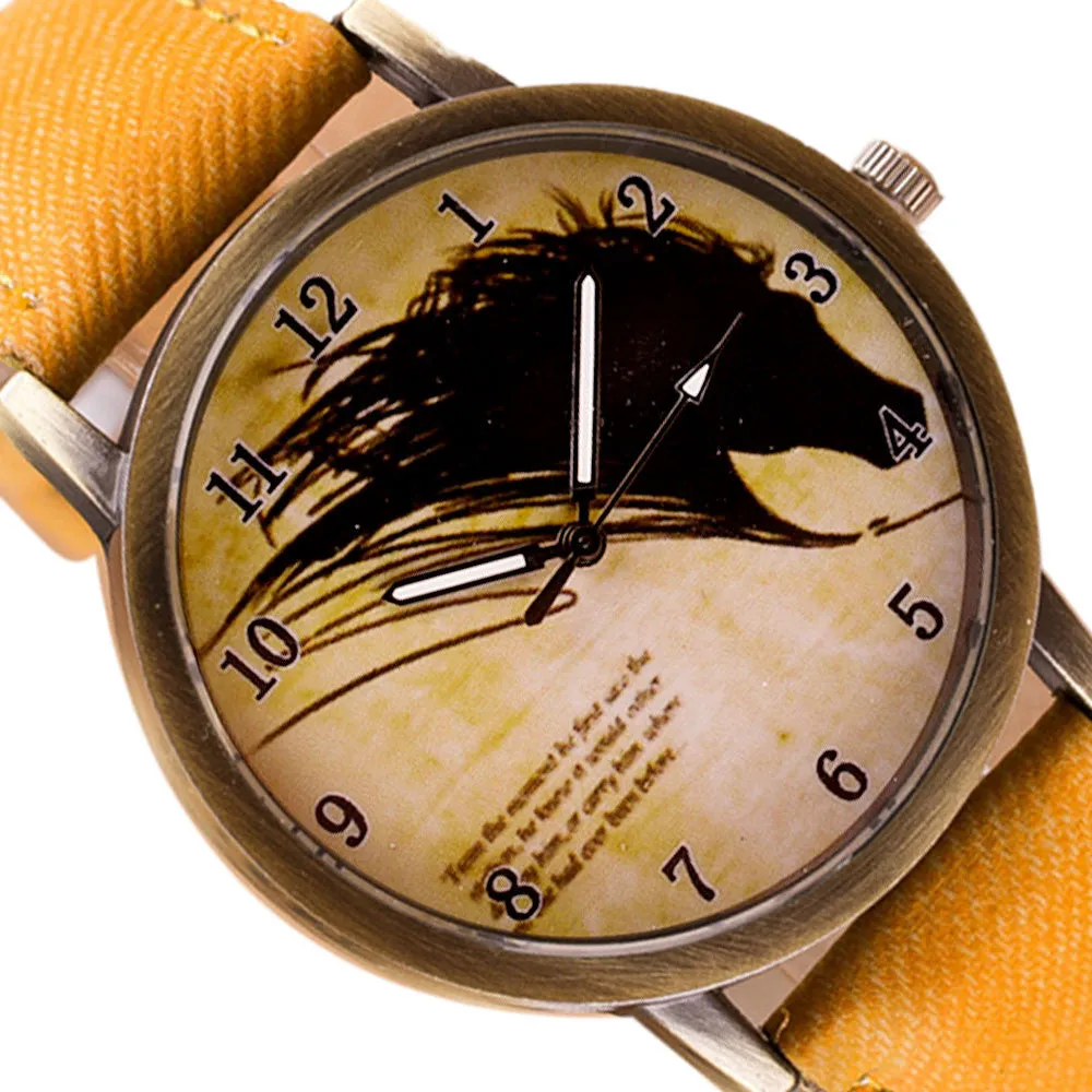 Newly Design Vintage Brief Painting Horse Watch Quartz Wrist Watches