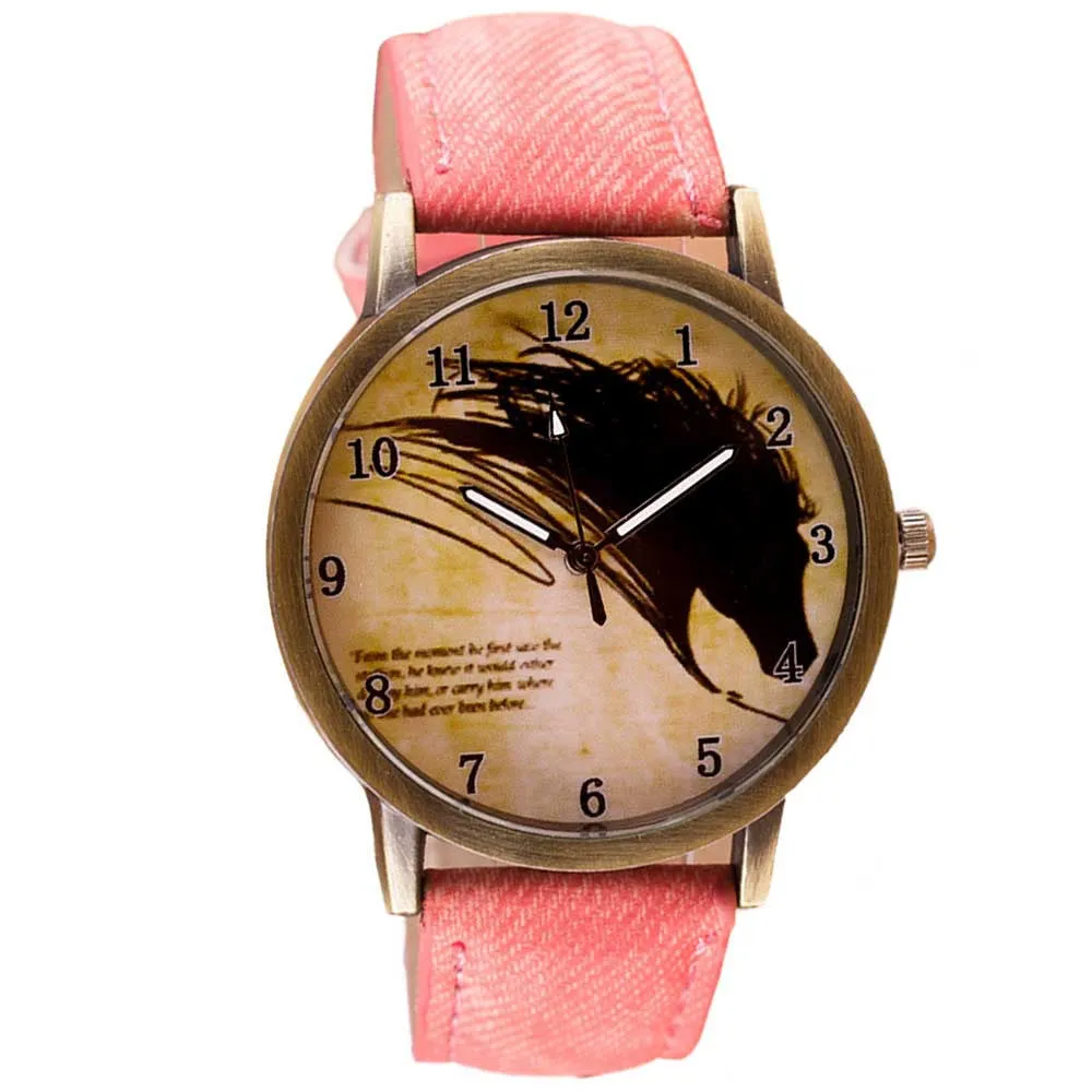 Newly Design Vintage Brief Painting Horse Watch Quartz Wrist Watches