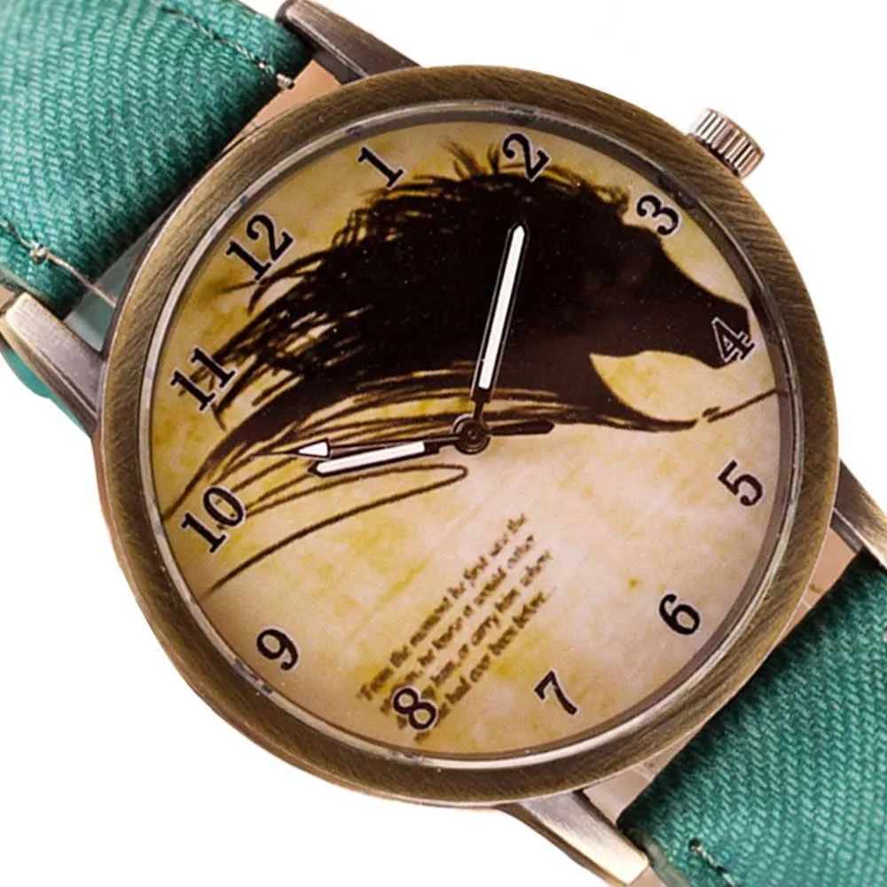 Newly Design Vintage Brief Painting Horse Watch Quartz Wrist Watches