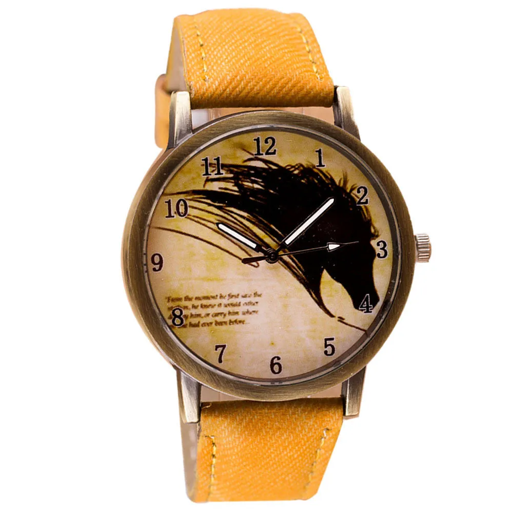 Newly Design Vintage Brief Painting Horse Watch Quartz Wrist Watches