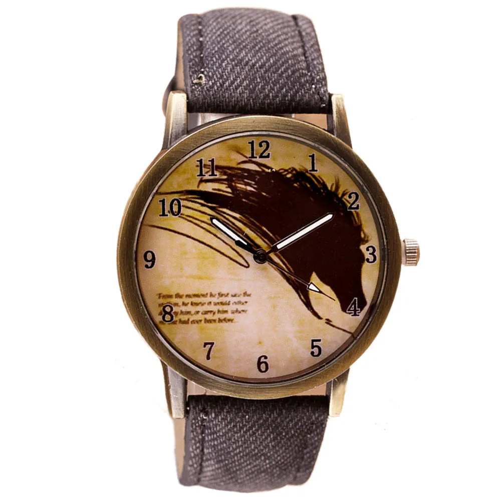 Newly Design Vintage Brief Painting Horse Watch Quartz Wrist Watches