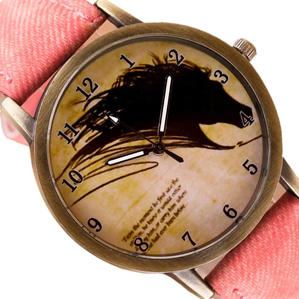 Newly Design Vintage Brief Painting Horse Watch Quartz Wrist Watches