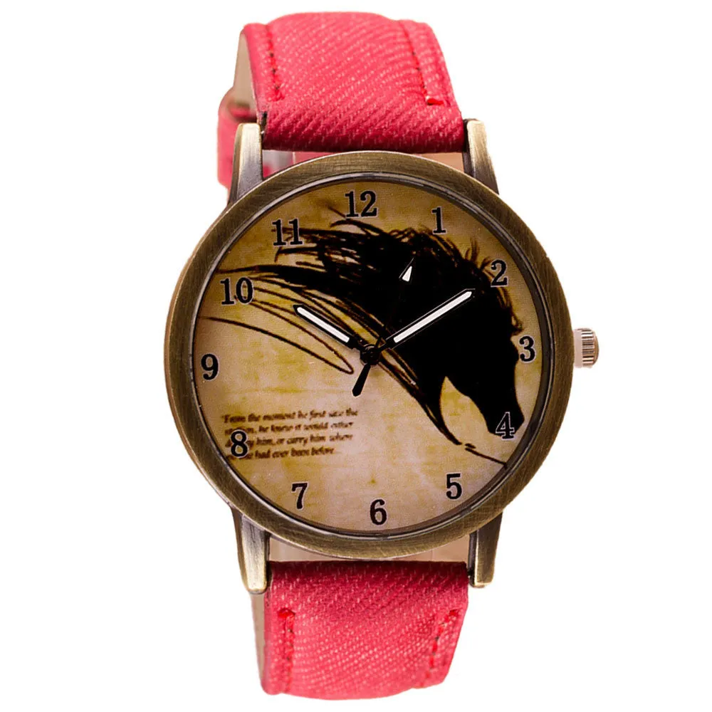 Newly Design Vintage Brief Painting Horse Watch Quartz Wrist Watches