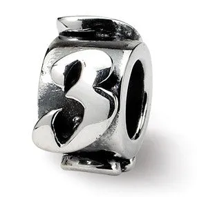 Number 3 Message Charm Bead in Sterling Silver