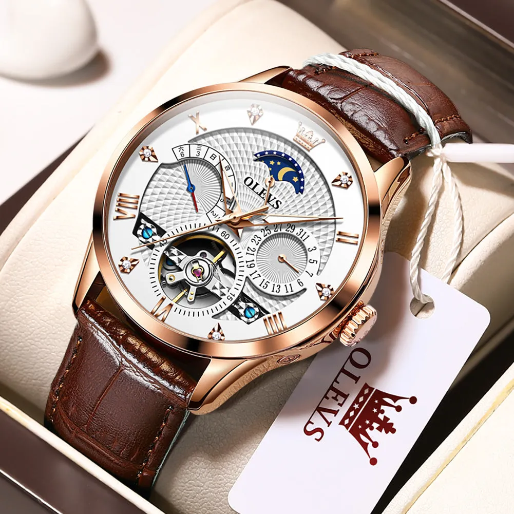 Olevs Luxury Automatic Men Watch Waterproof Skeleton Design Mechanical