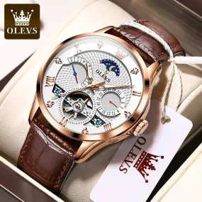 Olevs Luxury Automatic Men Watch Waterproof Skeleton Design Mechanical