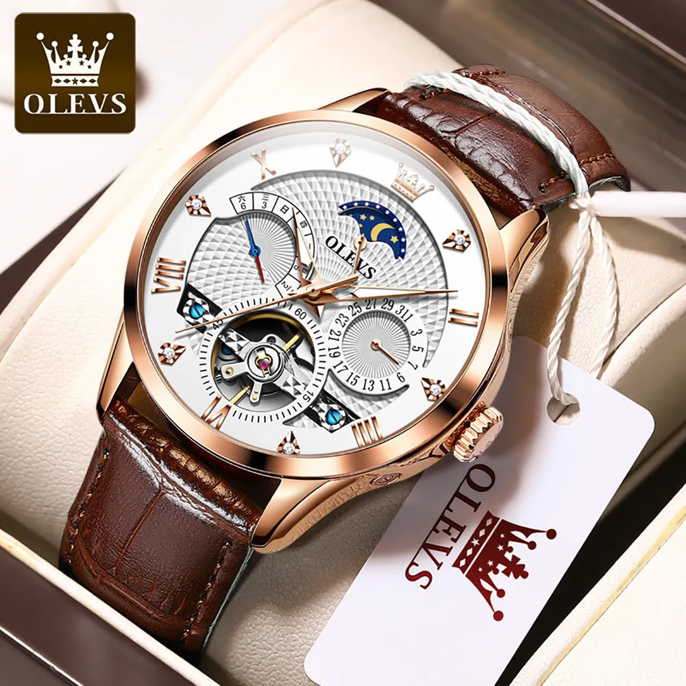 Olevs Luxury Automatic Men Watch Waterproof Skeleton Design Mechanical