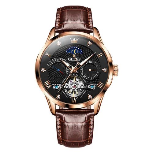 Olevs Luxury Automatic Men Watch Waterproof Skeleton Design Mechanical