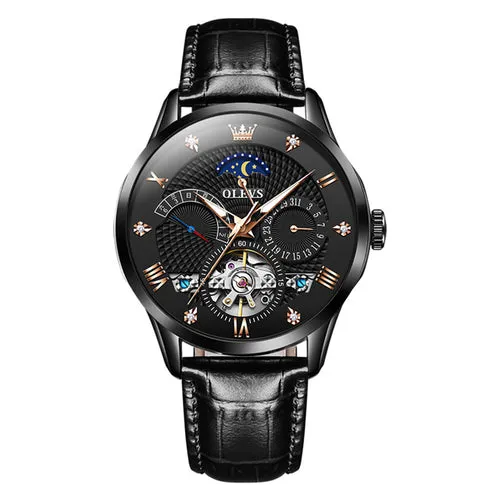 Olevs Luxury Automatic Men Watch Waterproof Skeleton Design Mechanical