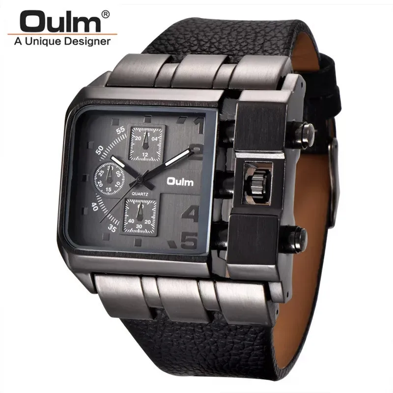 Oulm 3364 Luxury Brand Unique Design Leather Strap Watch