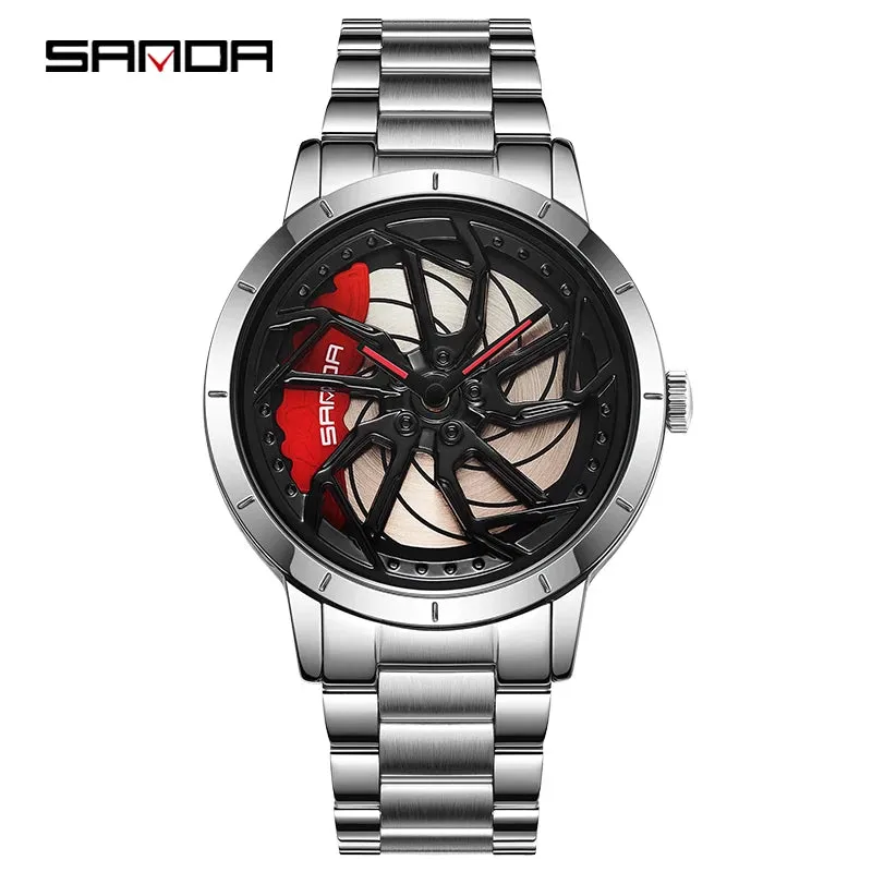 P1086 2023 New Fashion Hub Custom Design Sports Car Rim Waterproof Creative Male Watches Mens Wheel Quartz Wristwatches