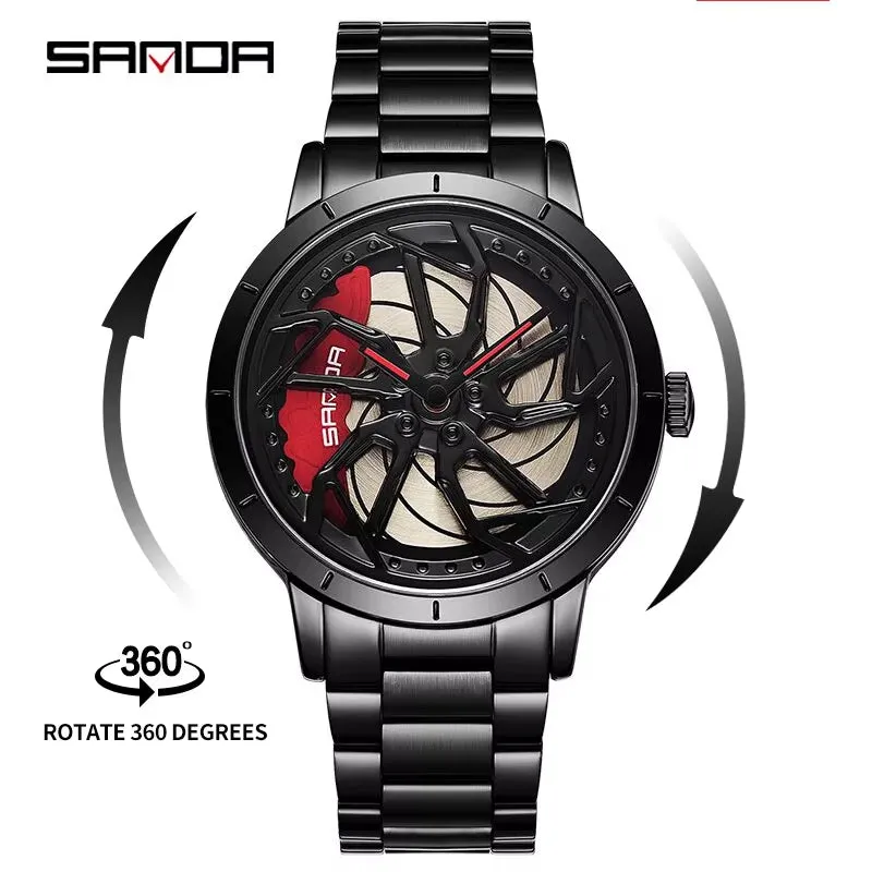 P1086 2023 New Fashion Hub Custom Design Sports Car Rim Waterproof Creative Male Watches Mens Wheel Quartz Wristwatches