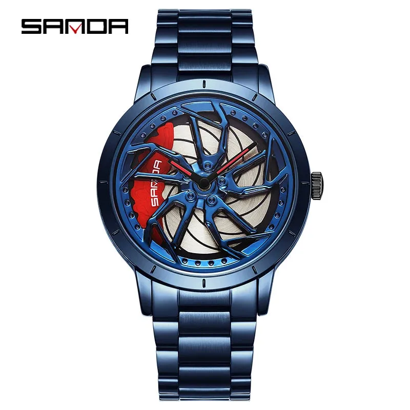 P1086 2023 New Fashion Hub Custom Design Sports Car Rim Waterproof Creative Male Watches Mens Wheel Quartz Wristwatches