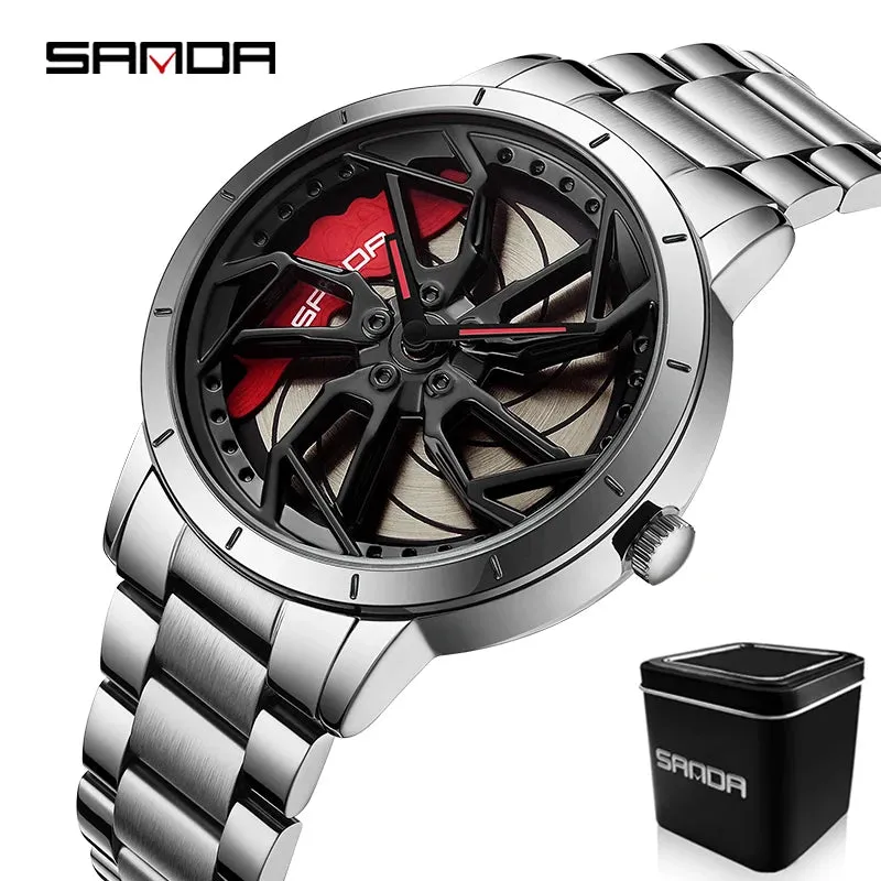 P1086 2023 New Fashion Hub Custom Design Sports Car Rim Waterproof Creative Male Watches Mens Wheel Quartz Wristwatches