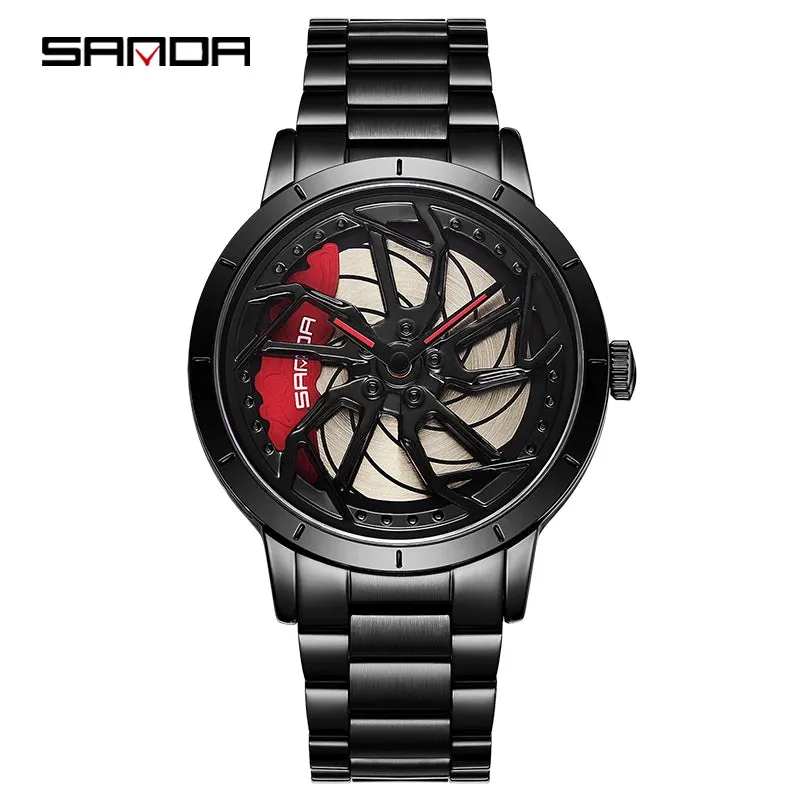 P1086 2023 New Fashion Hub Custom Design Sports Car Rim Waterproof Creative Male Watches Mens Wheel Quartz Wristwatches