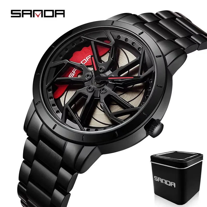 P1086 2023 New Fashion Hub Custom Design Sports Car Rim Waterproof Creative Male Watches Mens Wheel Quartz Wristwatches