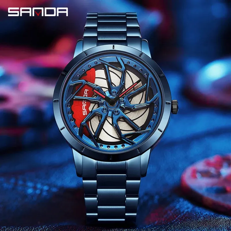 P1086 2023 New Fashion Hub Custom Design Sports Car Rim Waterproof Creative Male Watches Mens Wheel Quartz Wristwatches