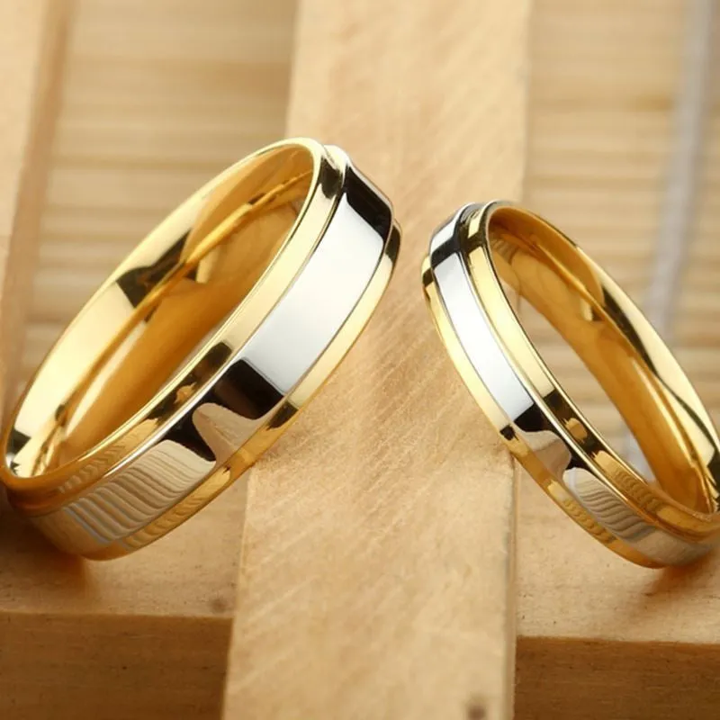 Premium Stainless Steel Gold Couple Rings - Valentine's Day Gift, Trendy Japanese and Korean Design - Unisex Ring Set