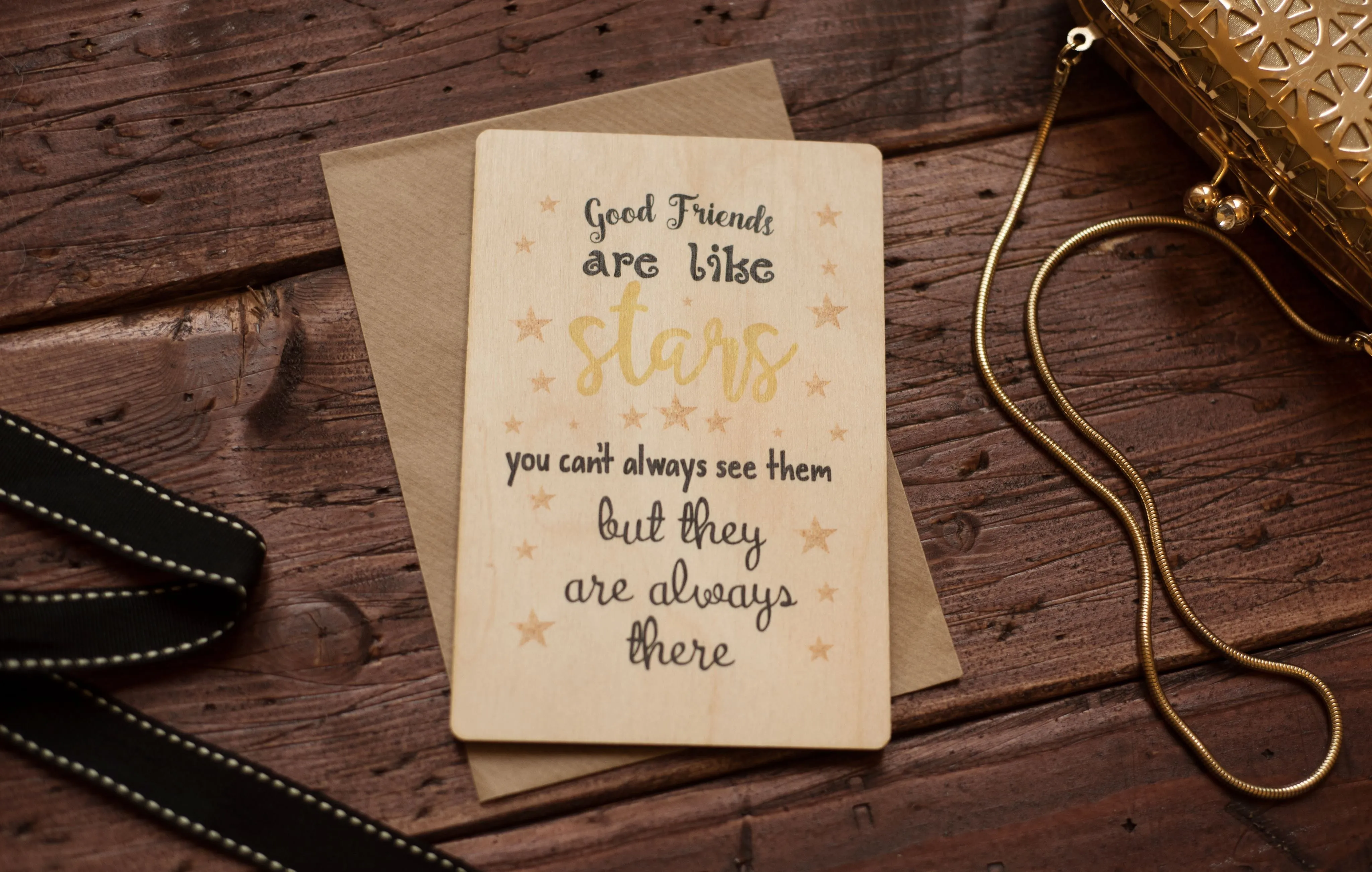 Printed Wooden Wish Bracelet Good Friends are Like Stars