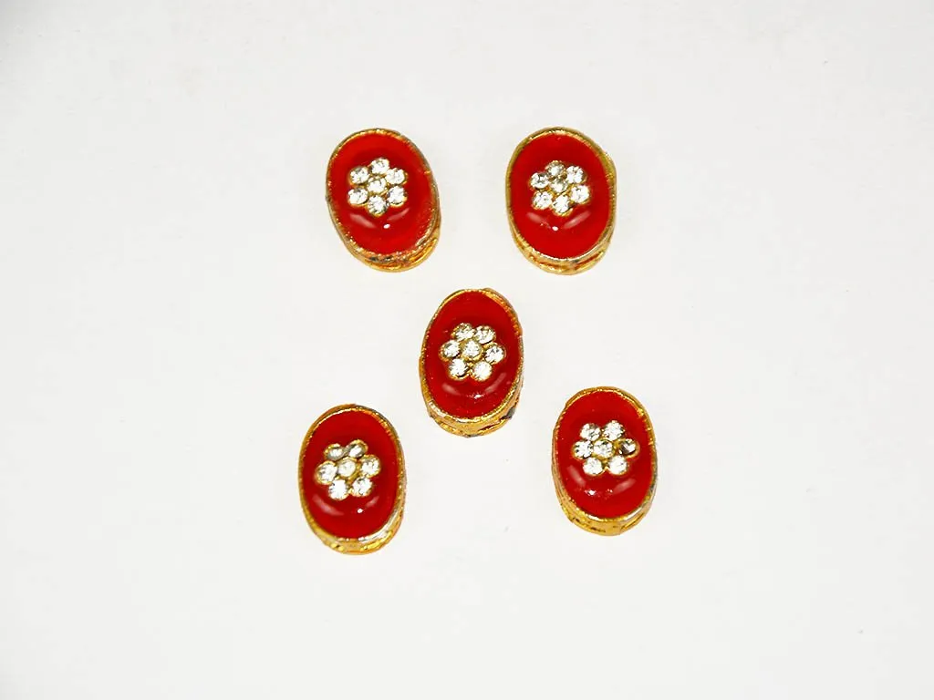 Red Oval Designer Kundan Beads