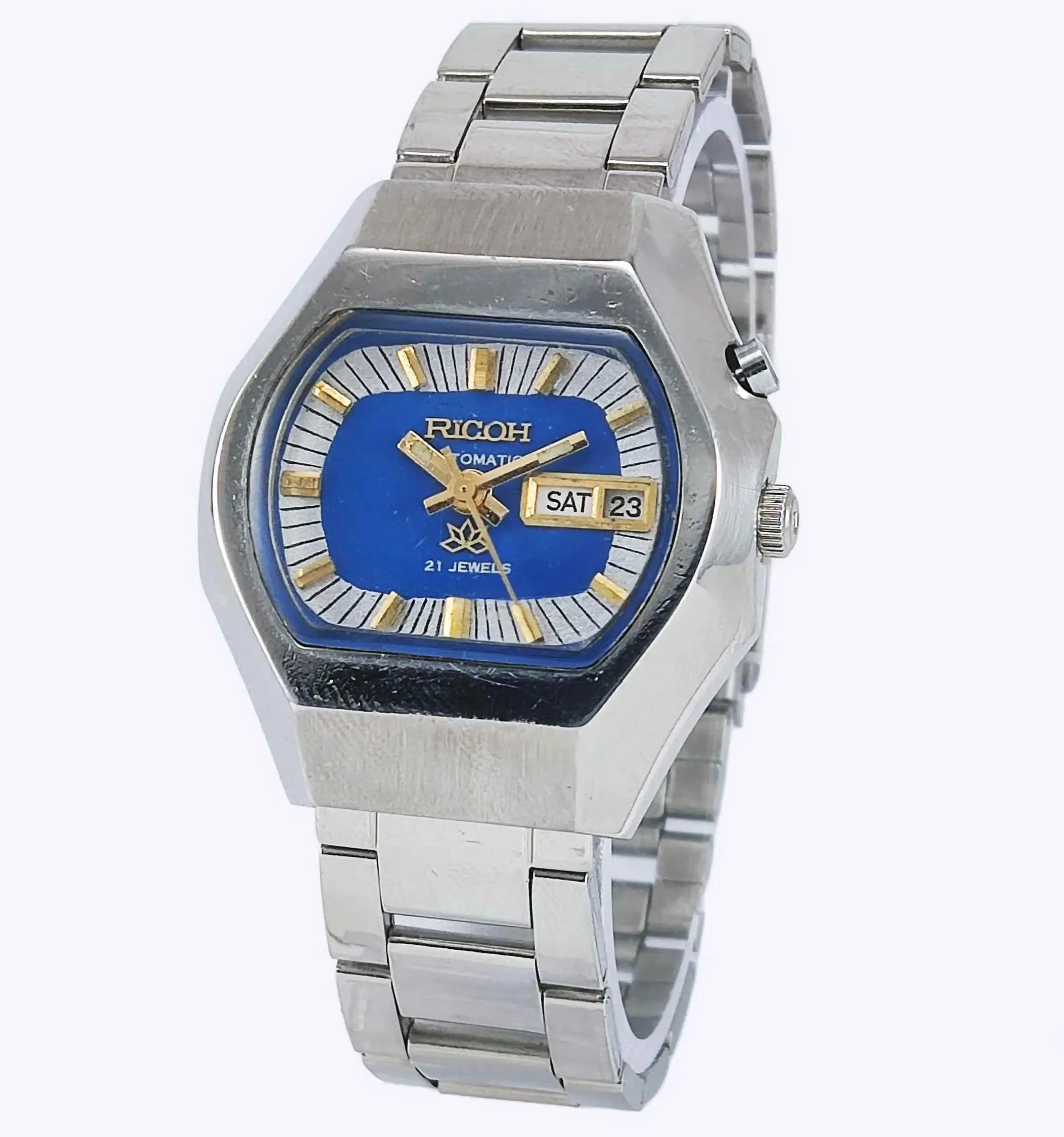 Ricoh Automatic 21 Jewels R31 Blue Dial Day Date Men's Mechanical Watch