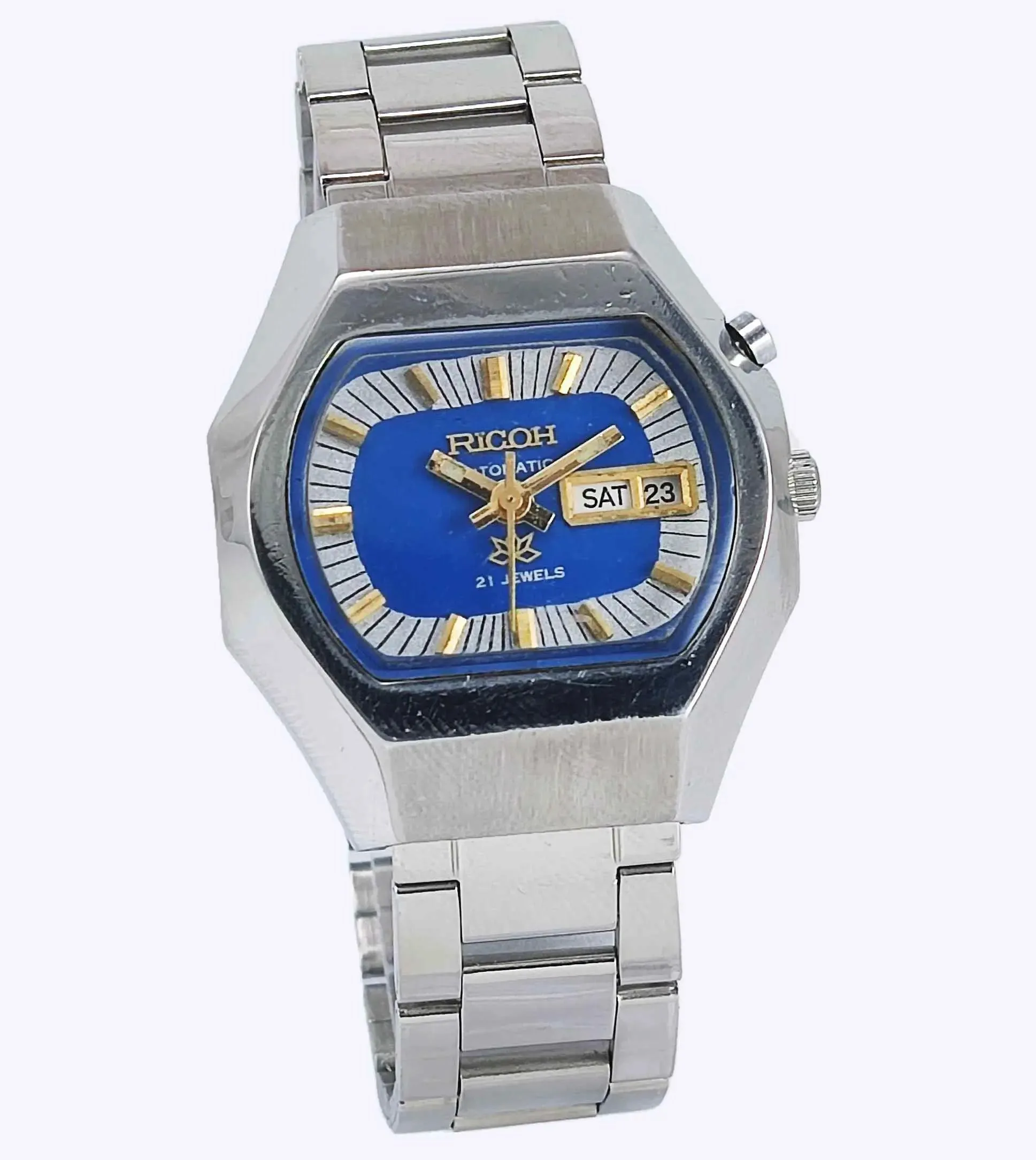 Ricoh Automatic 21 Jewels R31 Blue Dial Day Date Men's Mechanical Watch